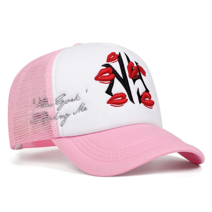 Fashionable Simple Hip Hop Hat NY Lipprint Embroidered Mesh Hat Baseball Hat