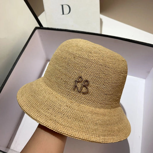 Raffia Straw Bucket Hat Women Summer Bikini Beach Hat