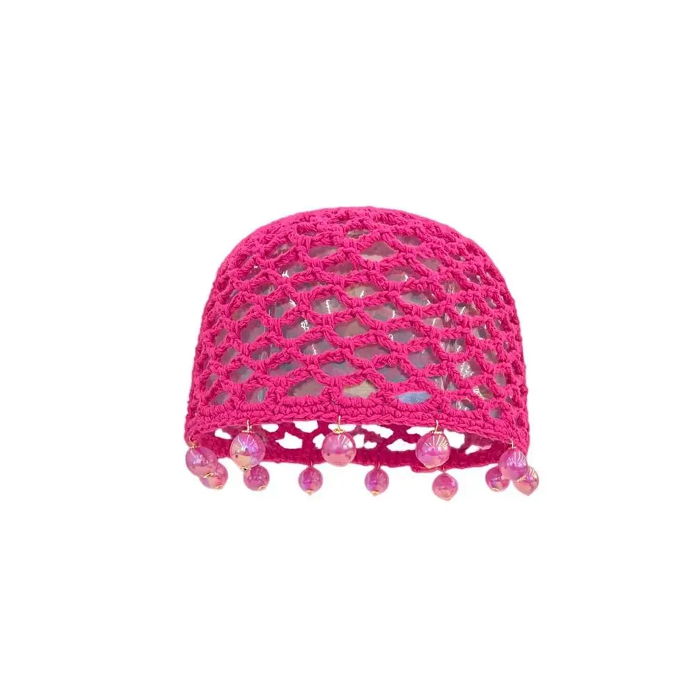 Fashion Round Beads Knitted Hat Crochet Pearl Fringed Woven For Women