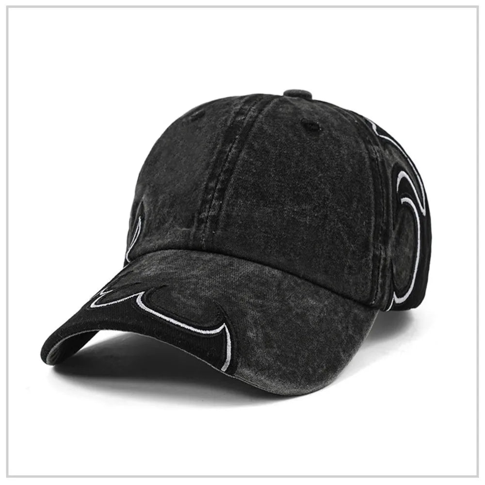 Fashion Washed Cotton Flame Embroidery Dad Hat