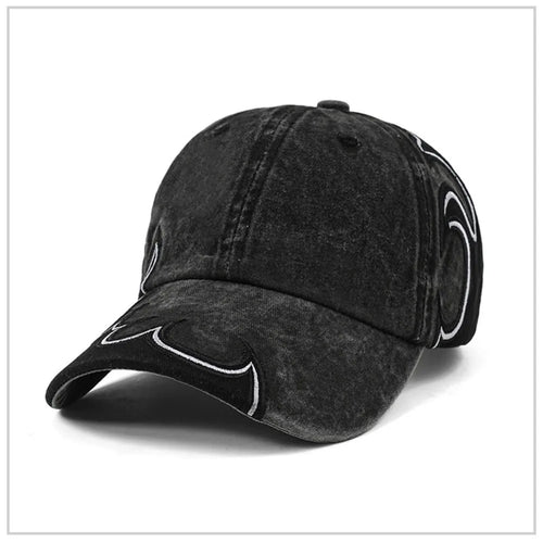 Fashion Washed Cotton Flame Embroidery Dad Hat