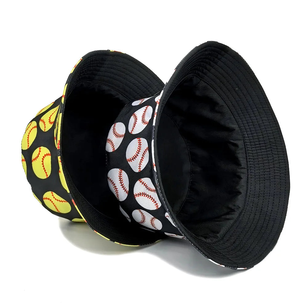 Baseball Pattern Print Bucket Hats Women Men Summer