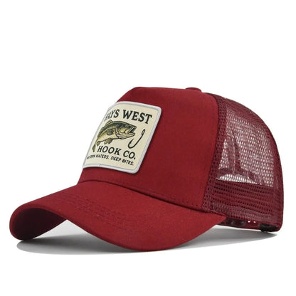 Fishing Embroidery Baseball Cap Embroidery Design Mesh