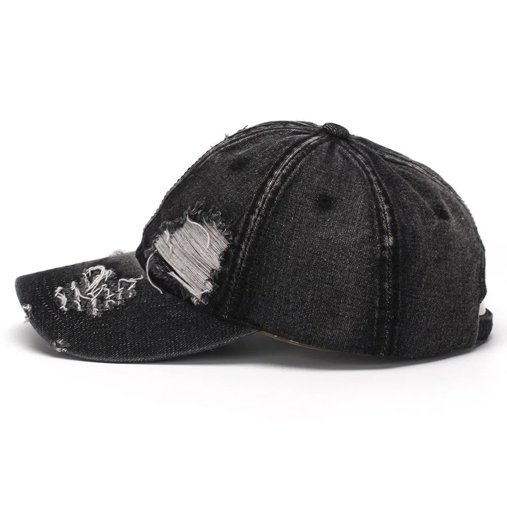 Vintage Ripped Washed Denim Baseball Cap