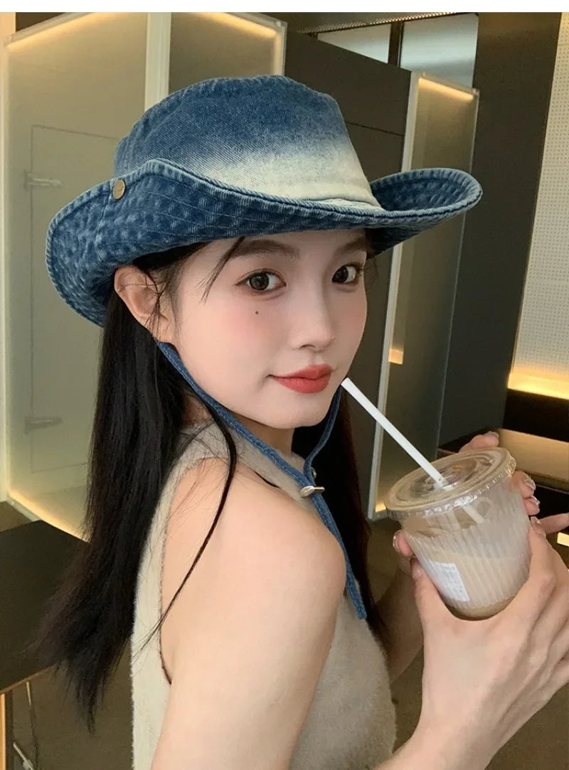 New Denim Bucket Hats Women Men