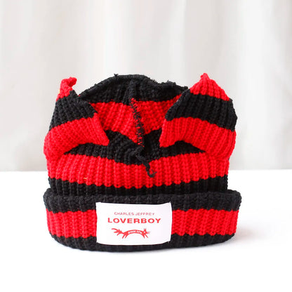Winter Skullies Hat Unisex Cat Ear Hat Warm Crochet Knitted Hat Costume Beanie Hat