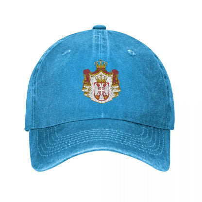 Men Baseball Cap Serbia Emblem Charcoal Washed Denim