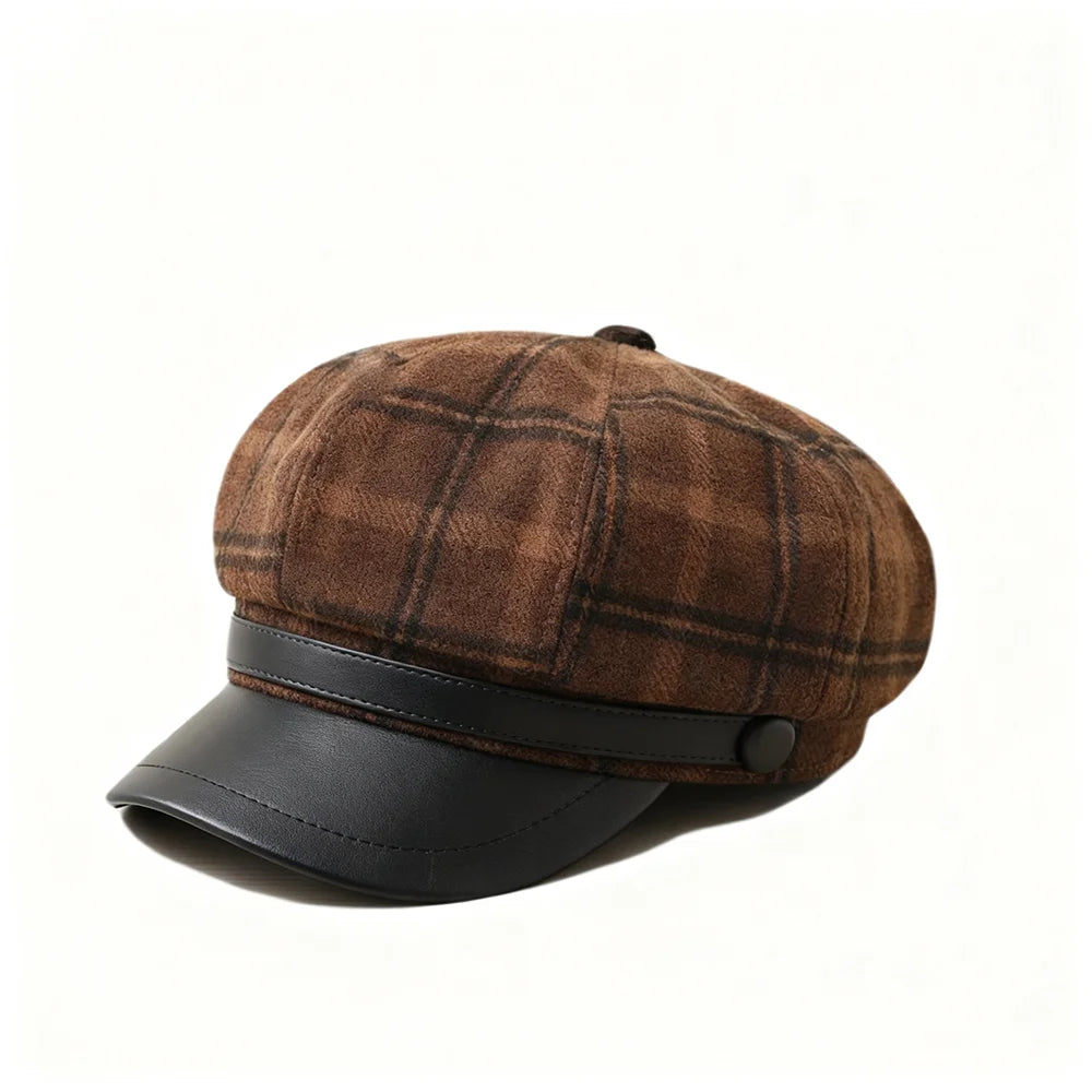 New Women's Plaid Octagonal Newsboy Hat