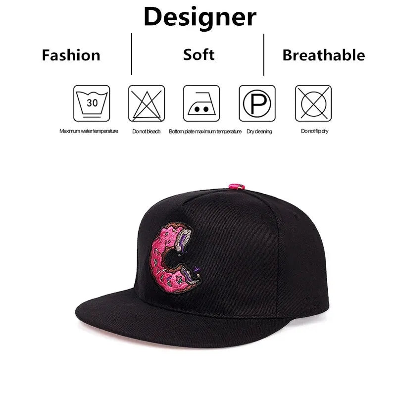Unisex Doughnut Embroidery Hip Hop Hats Outdoor Adjustable Casual Sunscreen Hat