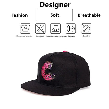 Unisex Doughnut Embroidery Hip Hop Hats Outdoor Adjustable Casual Sunscreen Hat
