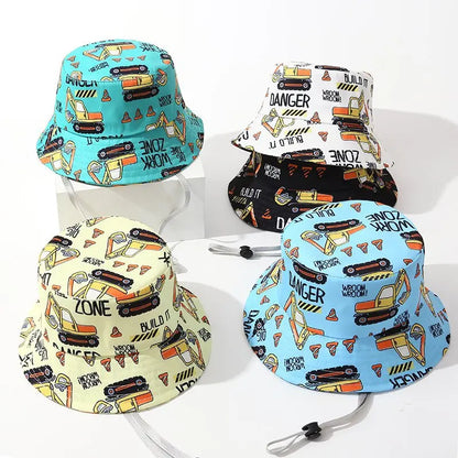Kids' Fisherman Hat Summer Cute Cartoon Excavator Print Playful Bucket Hat