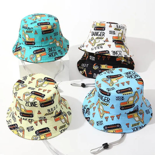 Kids' Fisherman Hat Summer Cute Cartoon Excavator Print Playful Bucket Hat