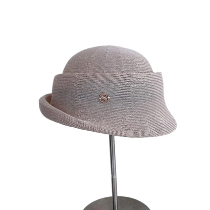 French-Style Hepburn-Inspired Metal-Trimmed Rolled-Brim Hat