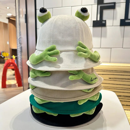 New Cute Big Eyes Frog Bucket Hats Outdoor Foldable Sun Fishing Cap Women