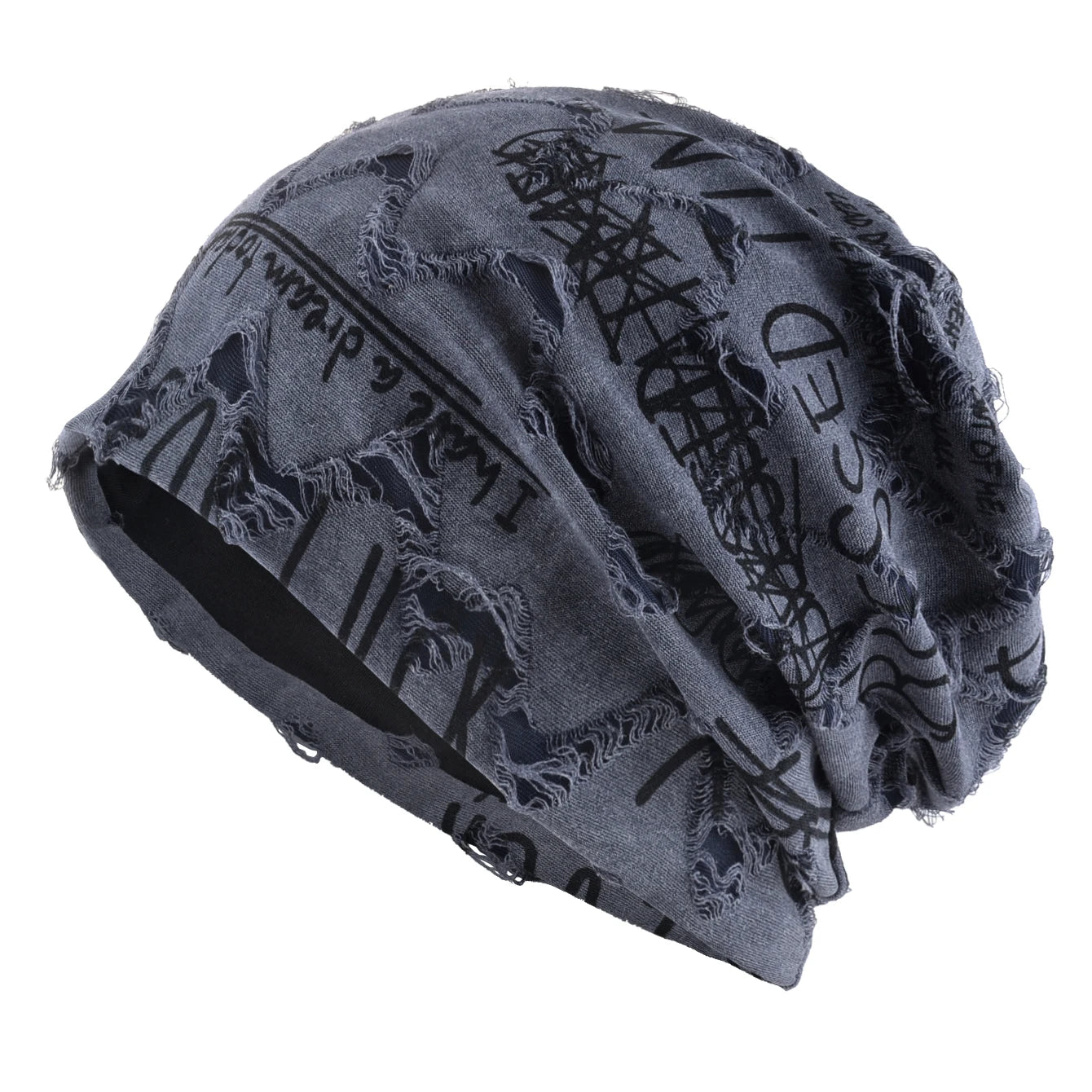Letter Print Beanie Hats For Women Men Vintage Distressed Cracked Design Wasteland Style