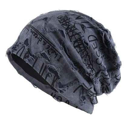 Letter Print Beanie Hats For Women Men Vintage Distressed Cracked Design Wasteland Style