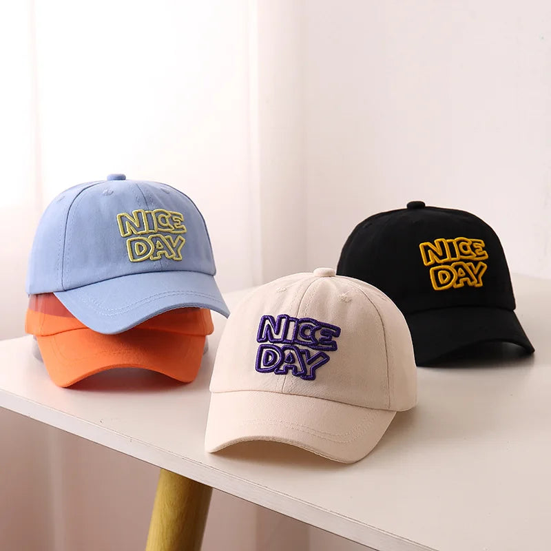 Solid Color Children Baseball Cap Letter Embroidery Baby Boy Girl Sun Hat Causal Outdoor Kids Adjustable Caps