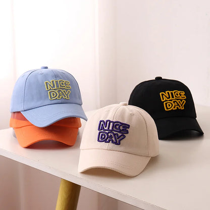 Solid Color Children Baseball Cap Letter Embroidery Baby Boy Girl Sun Hat Causal Outdoor Kids Adjustable Caps