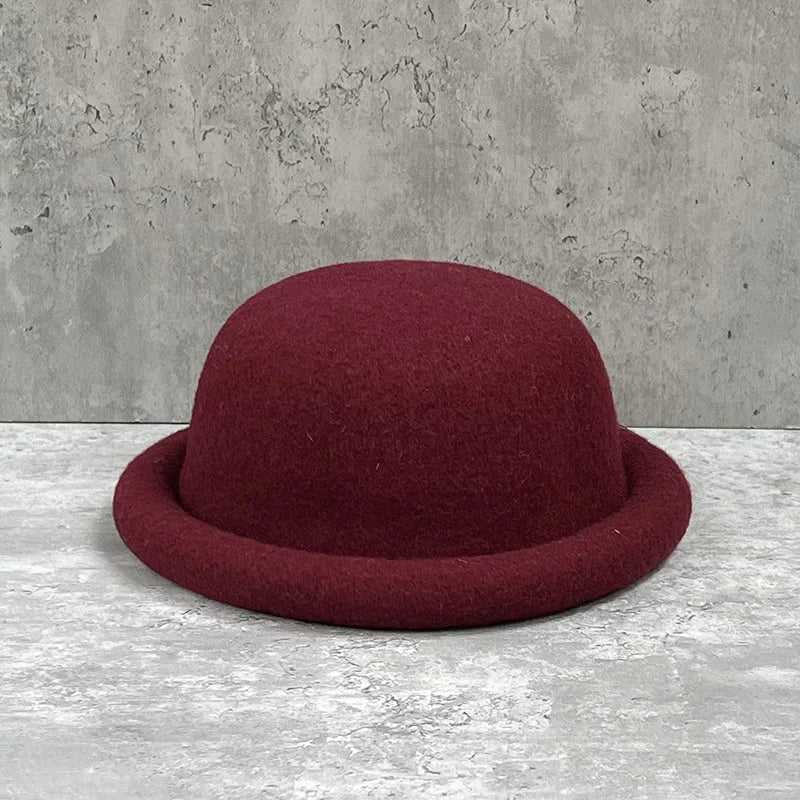 Women Winter Hat Wool Cap Vintage Bucket Bowler Hat
