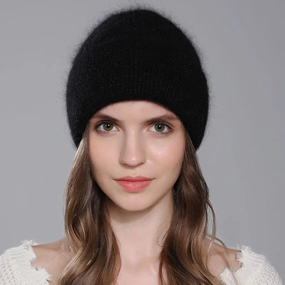 Women Fashion Twist Style Angora Rabbit Fur Beanie Winter Warm Knitted Cashmere Hat