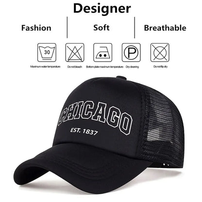 Summer Men Mesh Baseball Cap Outdoor Sport Chicago Letter Snapback Hat For Women