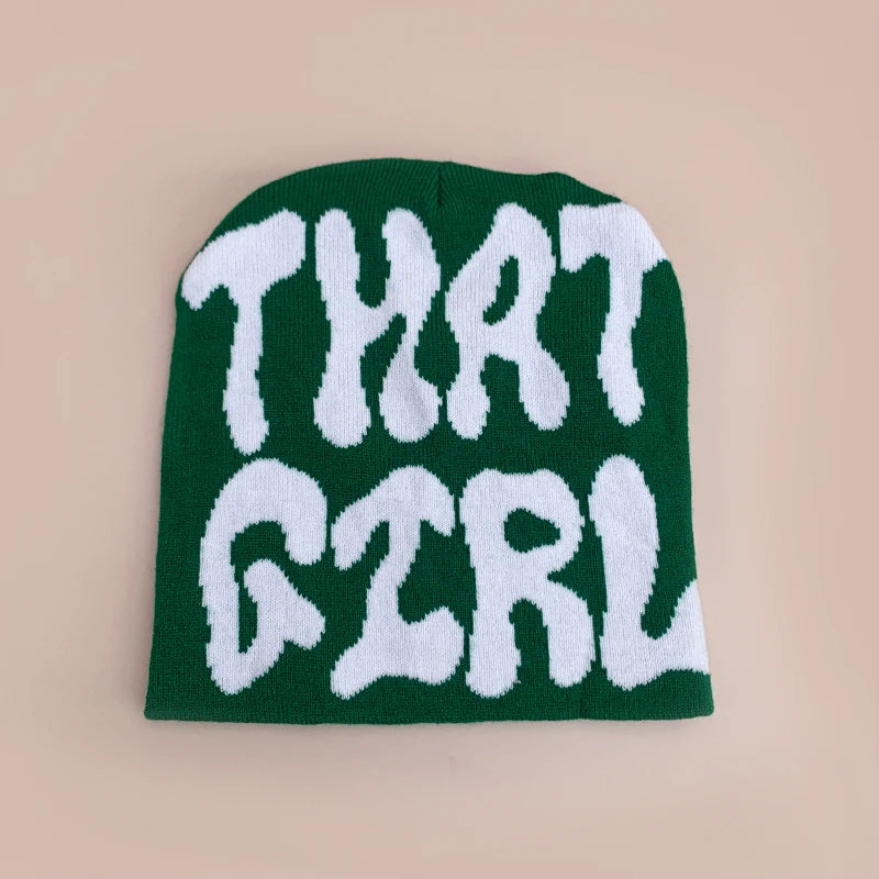 Korean Letter Color Block Knitted Hats Versatile Retro Fashion Casual Beanies