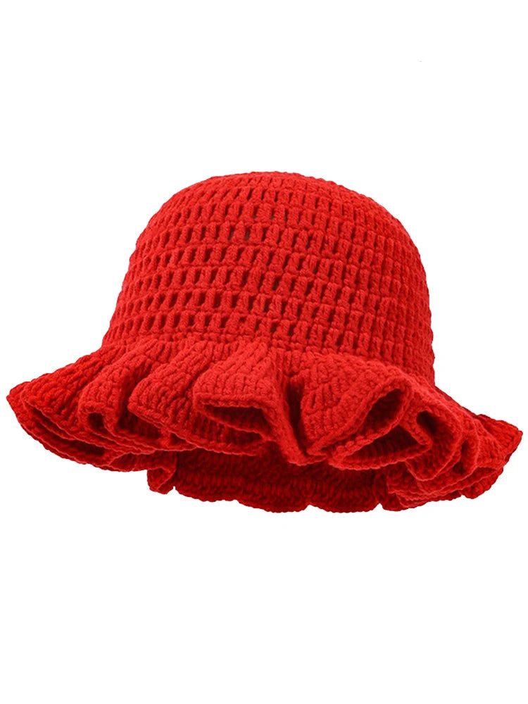 Solid Color Hand Knitted Knit Hat In Bohemian Style With Hollowed Out