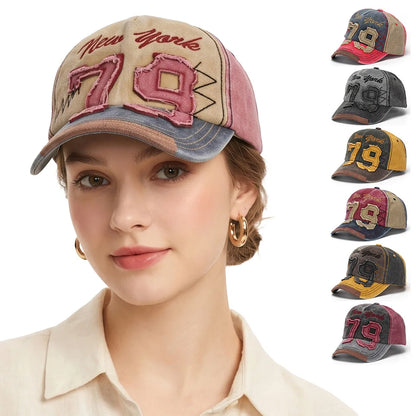 New Heavy Duty Embroidered Letter 79 Baseball Cap Trendy Casual Hat Water Washed Style