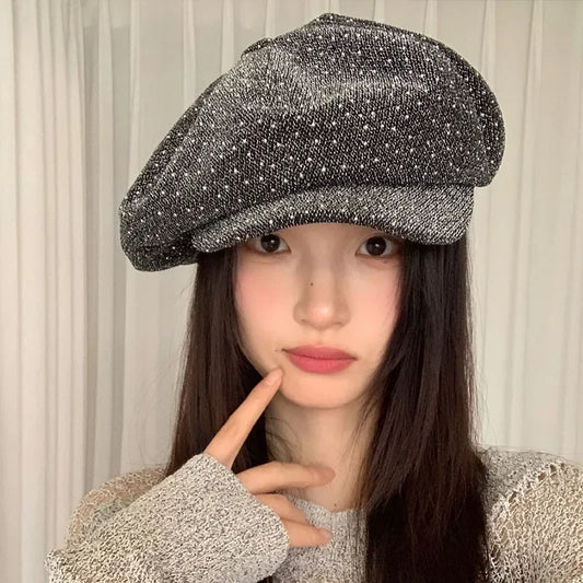 Korean Fashion Mixed Color Sequined Cloud Octagonal Hat Women's