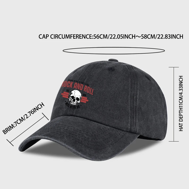 Rock Skull Print Washed Baseball Cap Soft Comfortable Lightweight Breathable Adjustable Style