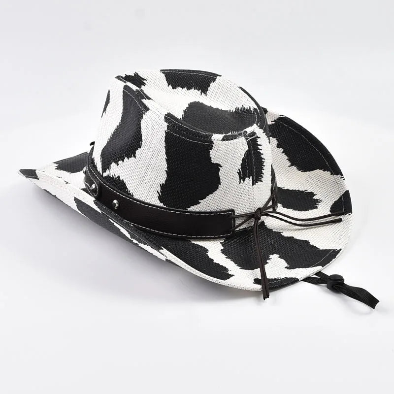 Cow Print Straw Western Cowboy Hat