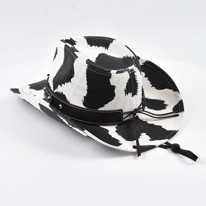 Cow Print Straw Western Cowboy Hat