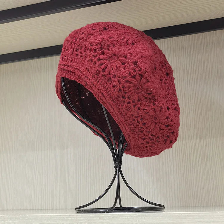 New Winter Crochet Beret For Women Wool Knit Hat