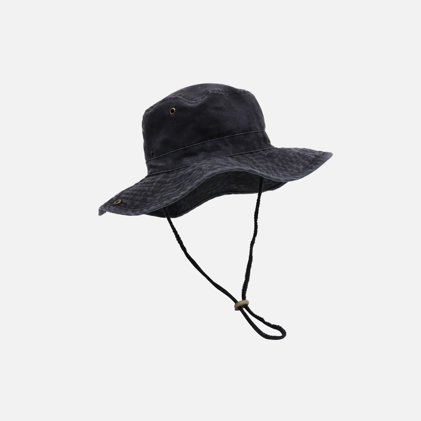 Retro Black Drawstring Fisherman Climbing Hats Stylish Wide Brim Cotton Caps