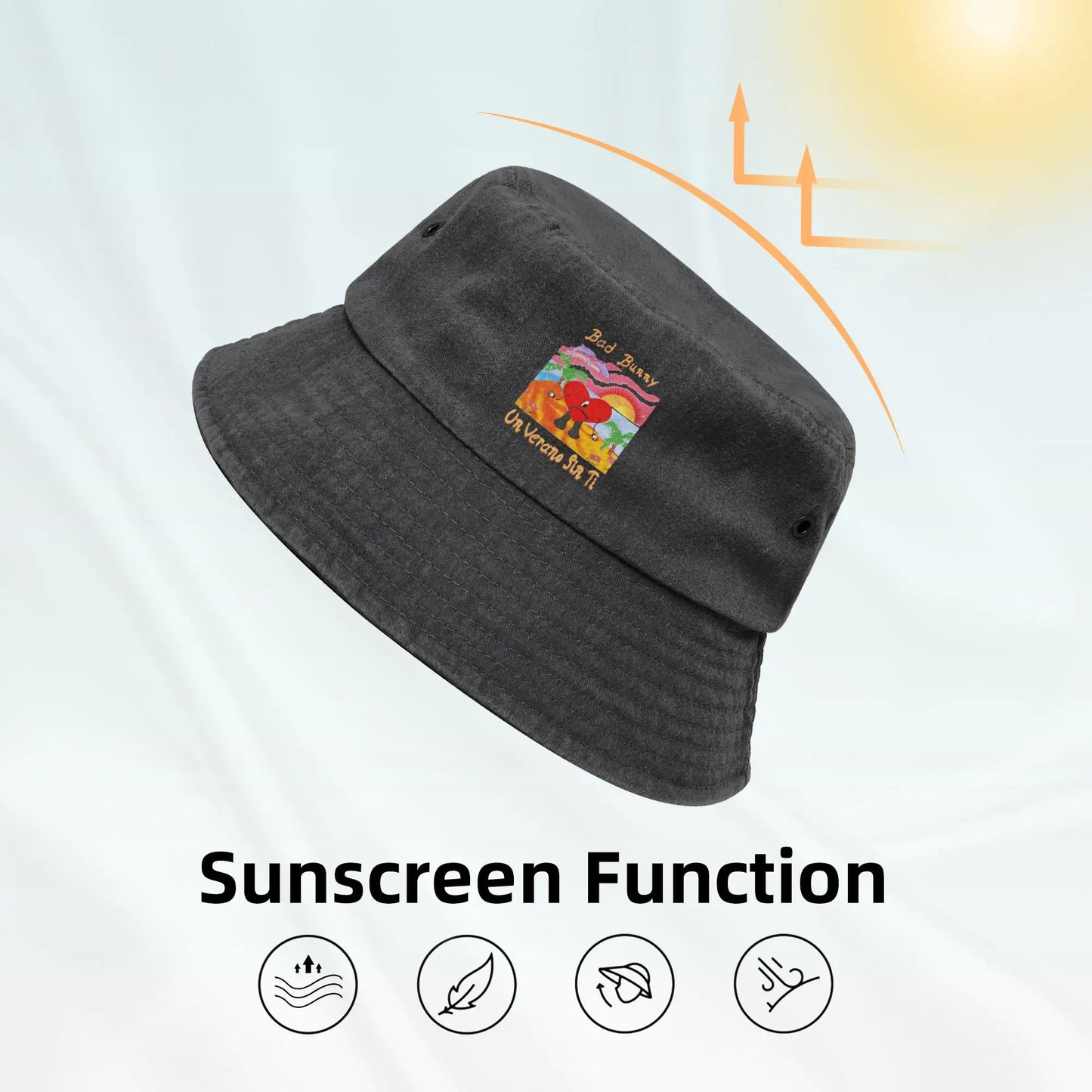 Summer Headwear Bad Bunny Washed Denim Bucket Hat