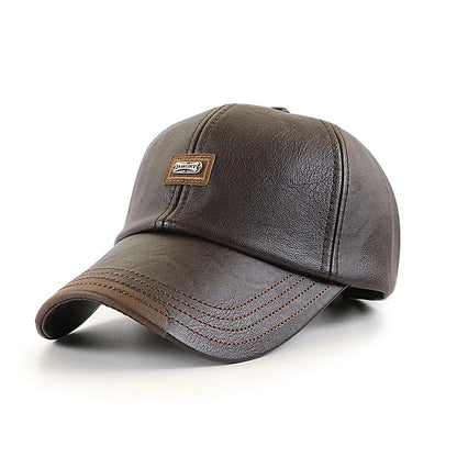 Premium Quality PU Men Winter Baseball Cap  Leather Warm Thermal Hat