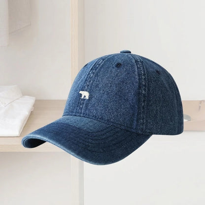 Polar Bear Embroidered Baseball Cap for Men Women Large Head Size Wide Brim  Washed Denim Trucker Hat Adjustable Casual Duckbill Cap