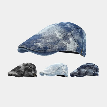 Vintage Tie Dye Washed Denim Flat Cap