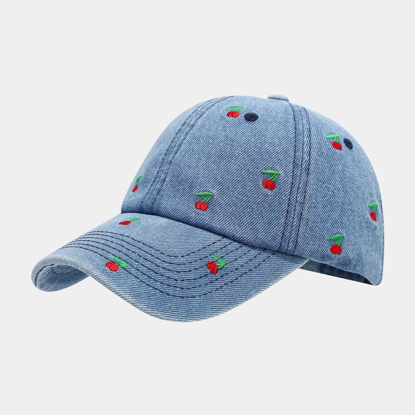Fruit Women's And Men's Retro Embroidered Cherry Denim Cap Sun Hats