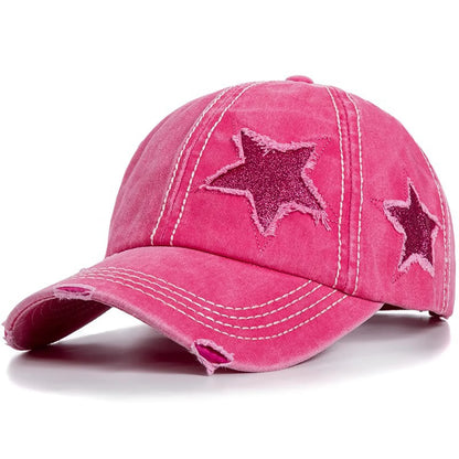 Retro Y2k Star Washed Denim Hole Star Baseball Cap
