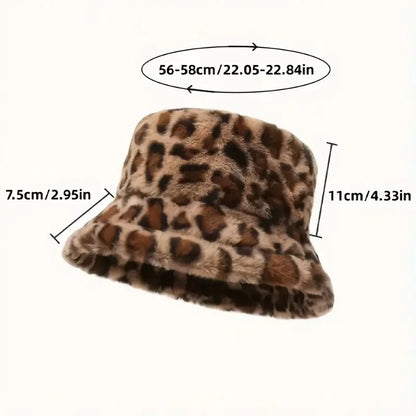 Stylish Leopard Print Bucket Hat - Soft Polyester Fleece Fisherman Cap