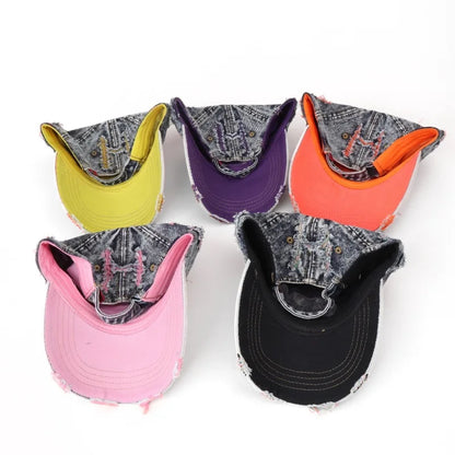 Retro Washed Denim Ripped Color Baseball Cap
