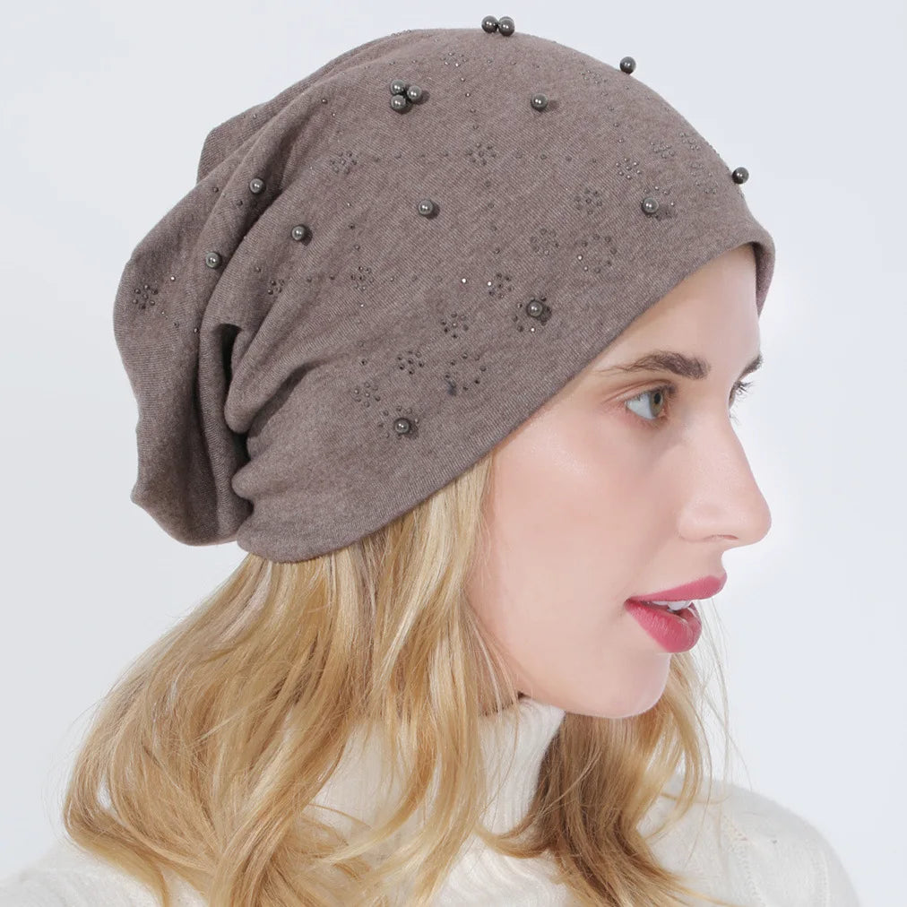 Women's New Double-Layer Cotton Bead Pullover Hat
