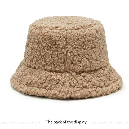Winter Lamb Wool Soft Warm Bucket Hat Sun Cap Panama Hat Fisherman Cap