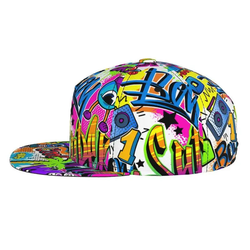 Hip Hop Street Graffiti Snapback Hat Flat Bill Hat Sports Street Graffiti Adjustable Flat Brim Sun Cap