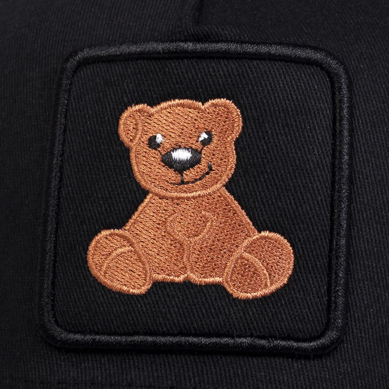 Unisex Men Breathable Mesh Hats for Women Embroidery Bear Baseball Cap