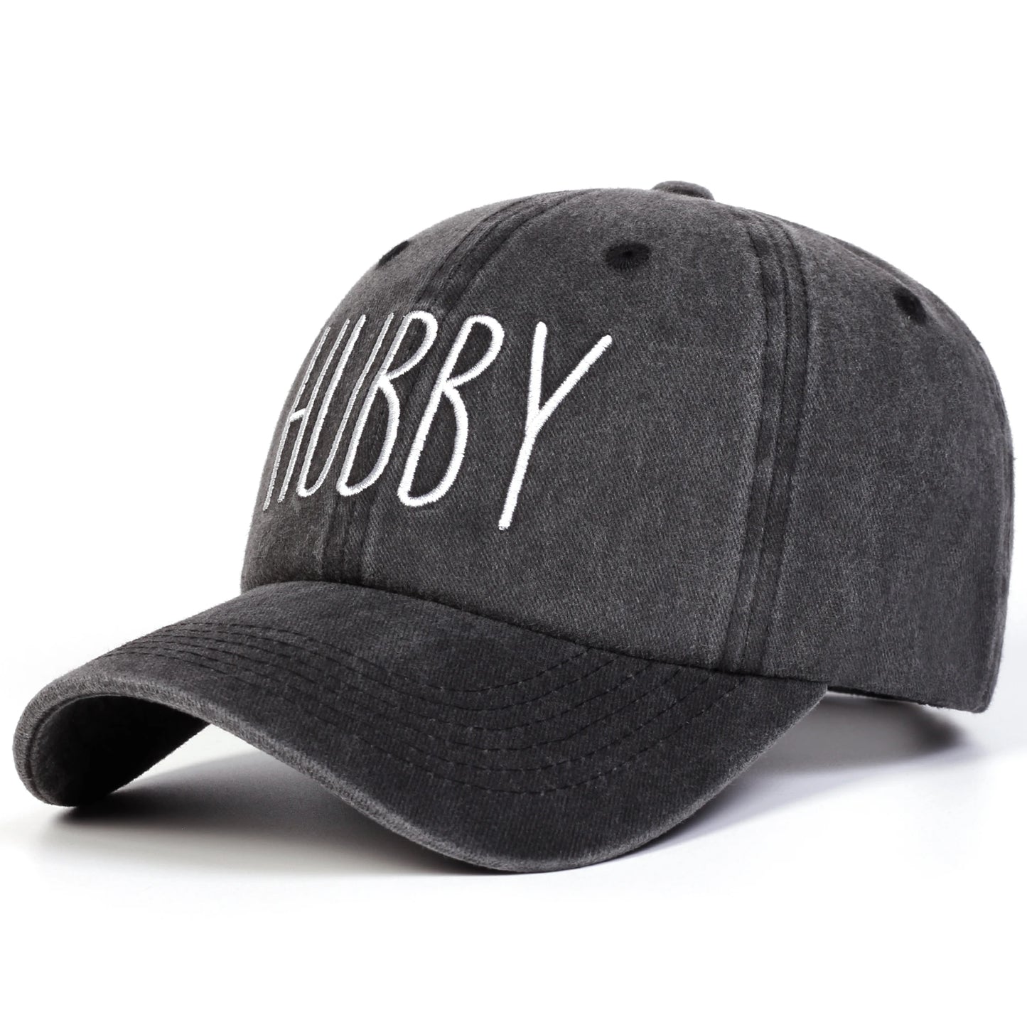 Unisex Hubby Wifey Letter Embroidery Washed Baseball Cap Spring Autumn