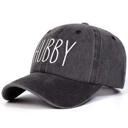 Unisex Hubby Wifey Letter Embroidery Washed Baseball Cap Spring Autumn