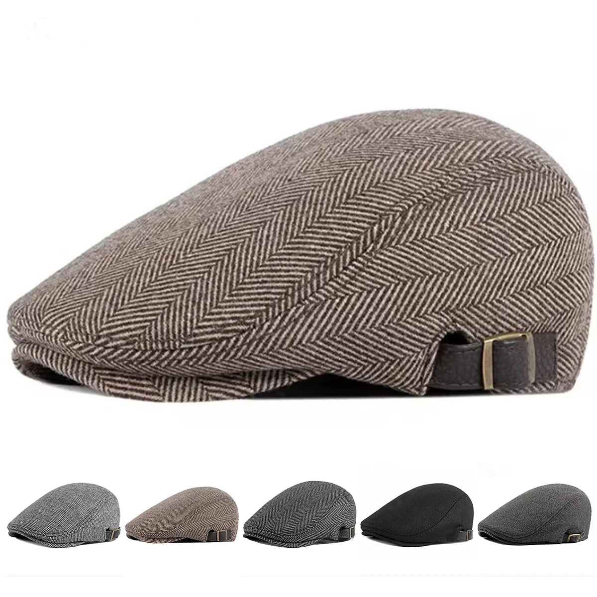 Men Retro Herringbone Grid Newsboy Caps British Painters Hats