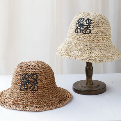 Women Beach Panama Straw Dome Bucket Hat